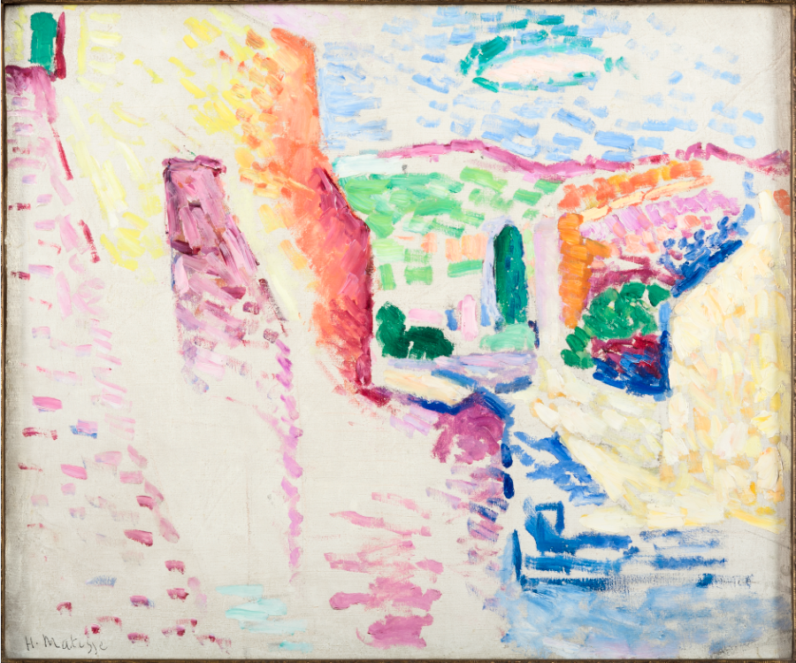 马蒂斯,《科利尤尔,太阳街》,1905年夏 ,布面油彩,46.2 × 55 cm 。法国北方省省立马蒂斯美术馆,勒卡托-康布雷齐,地区美术馆购藏基金和遗产基金支持购藏,1996年,Inv. 1996-3-4。图片由法国北方省省立马蒂斯美术馆,菲利普·伯纳德提供。